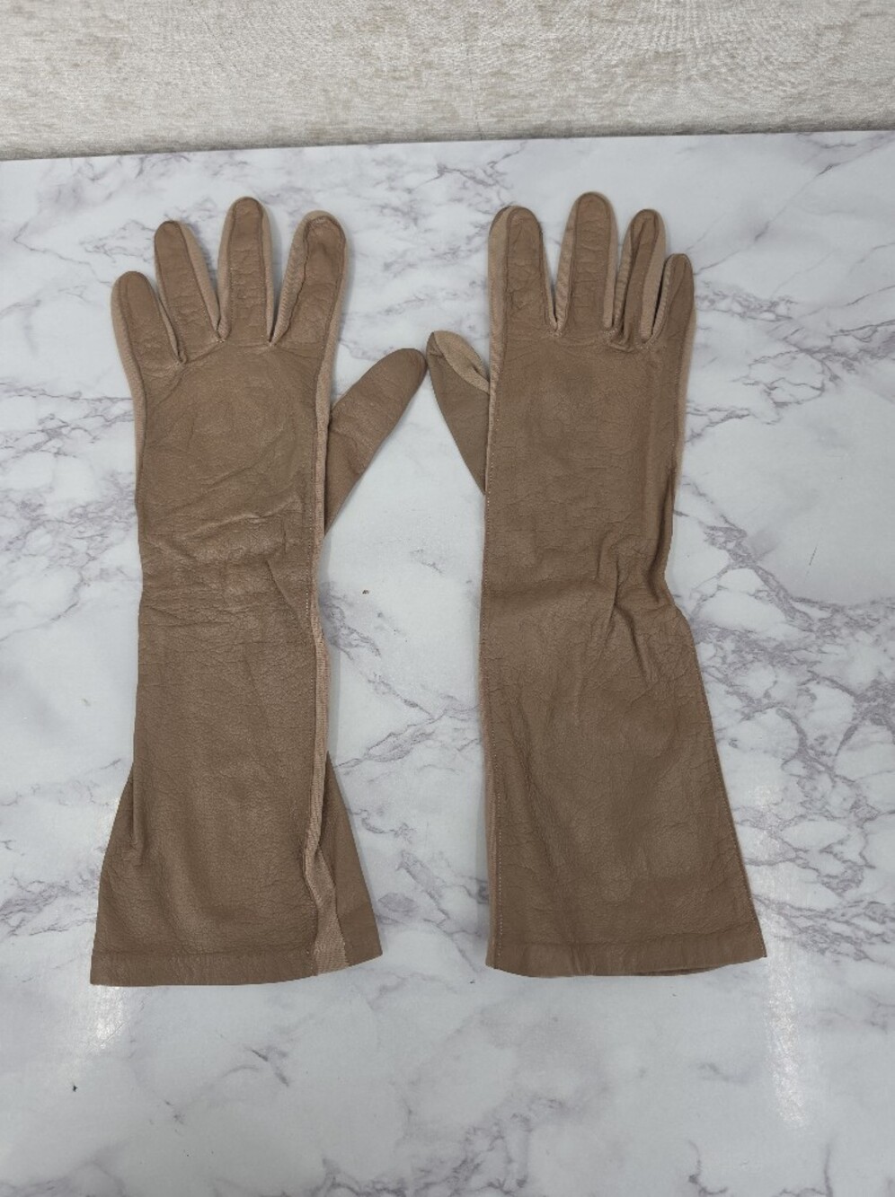 Vintage Fownes Long Taupe Leather Gloves